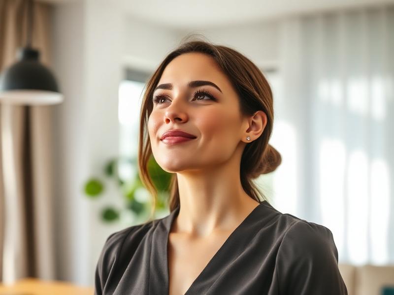 Woman breathing fresh clean air indoors